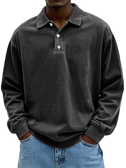 Classic men's long-sleeve polo shirt, relaxed fit, for versatile smart-casual and comfortable everyday wear.