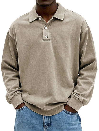 Comfortable men's long-sleeve polo shirt with button placket, ideal for smart-casual looks.