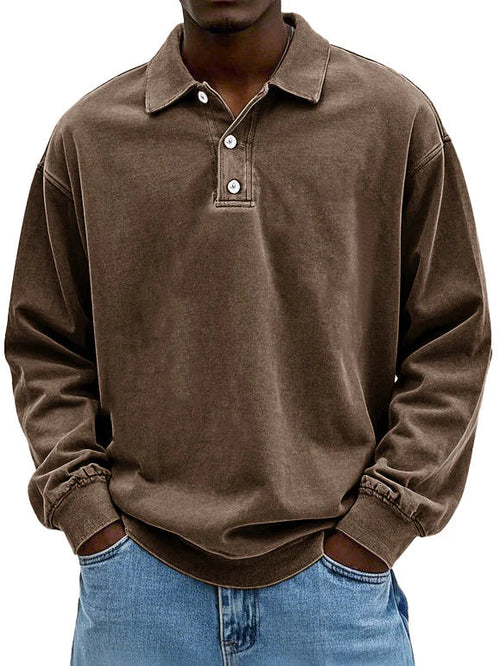 Stylish men's long-sleeve polo shirt for smart-casual fashion. Comfortable, classic, and versatile.