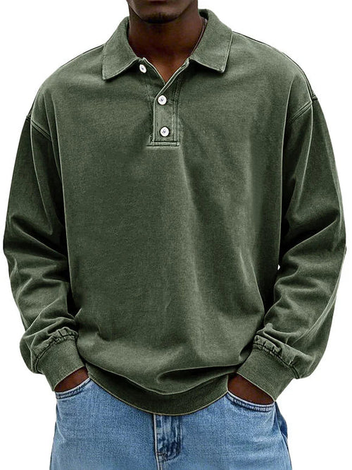 Men's versatile long-sleeve polo top, perfect for smart-casual or relaxed everyday outfits.
