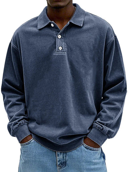 Elegant men's smart-casual long-sleeve polo shirt, offering sophisticated yet comfortable fashion.