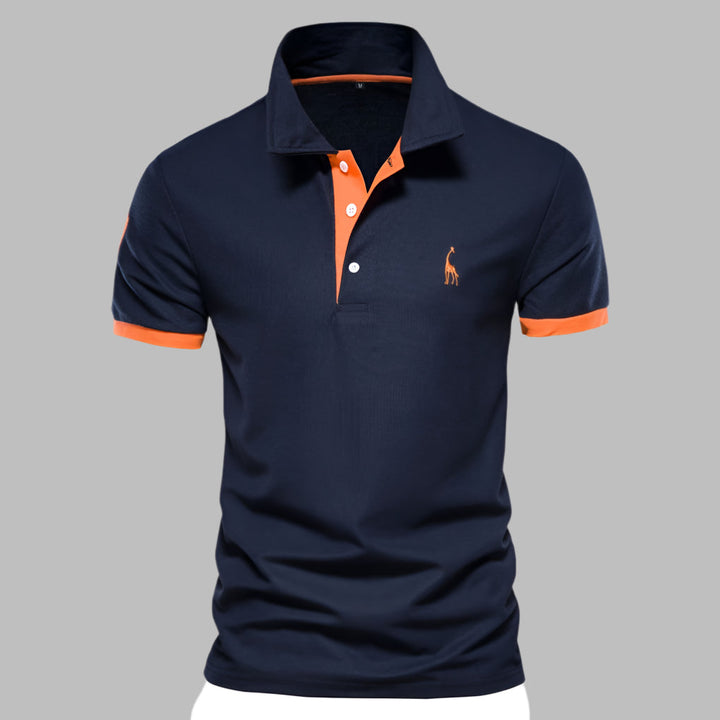Modern men's smart contrast trim polo shirt, offering timeless style and comfort for everyday wear.