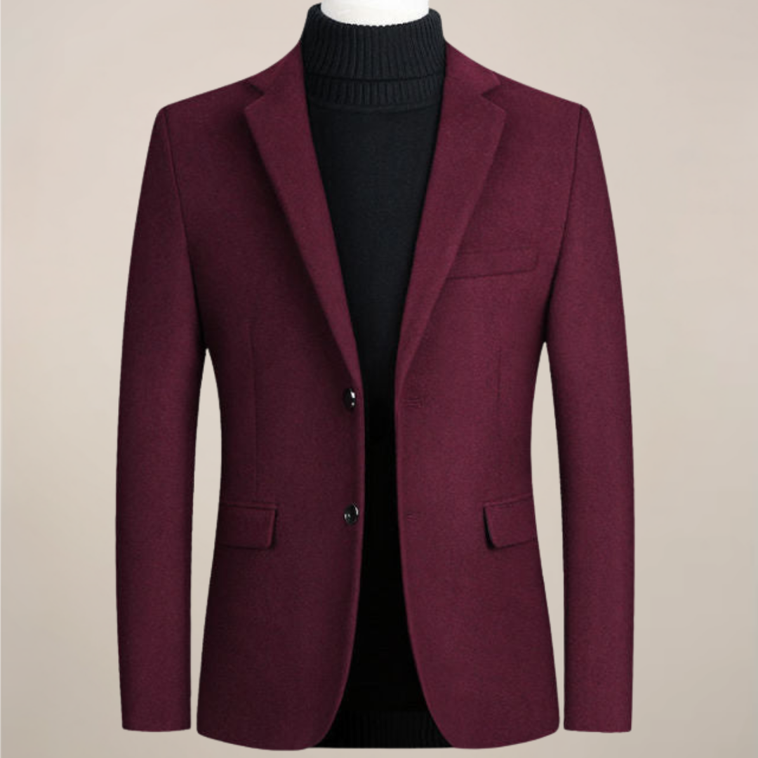 Men's smart casual tailored two-button blazer in a slim fit, perfect for versatile business casual or stylish outings.