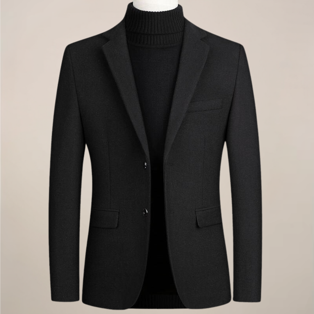 Slim fit men's smart casual blazer, a tailored two-button jacket for business casual or elegant evening wear.