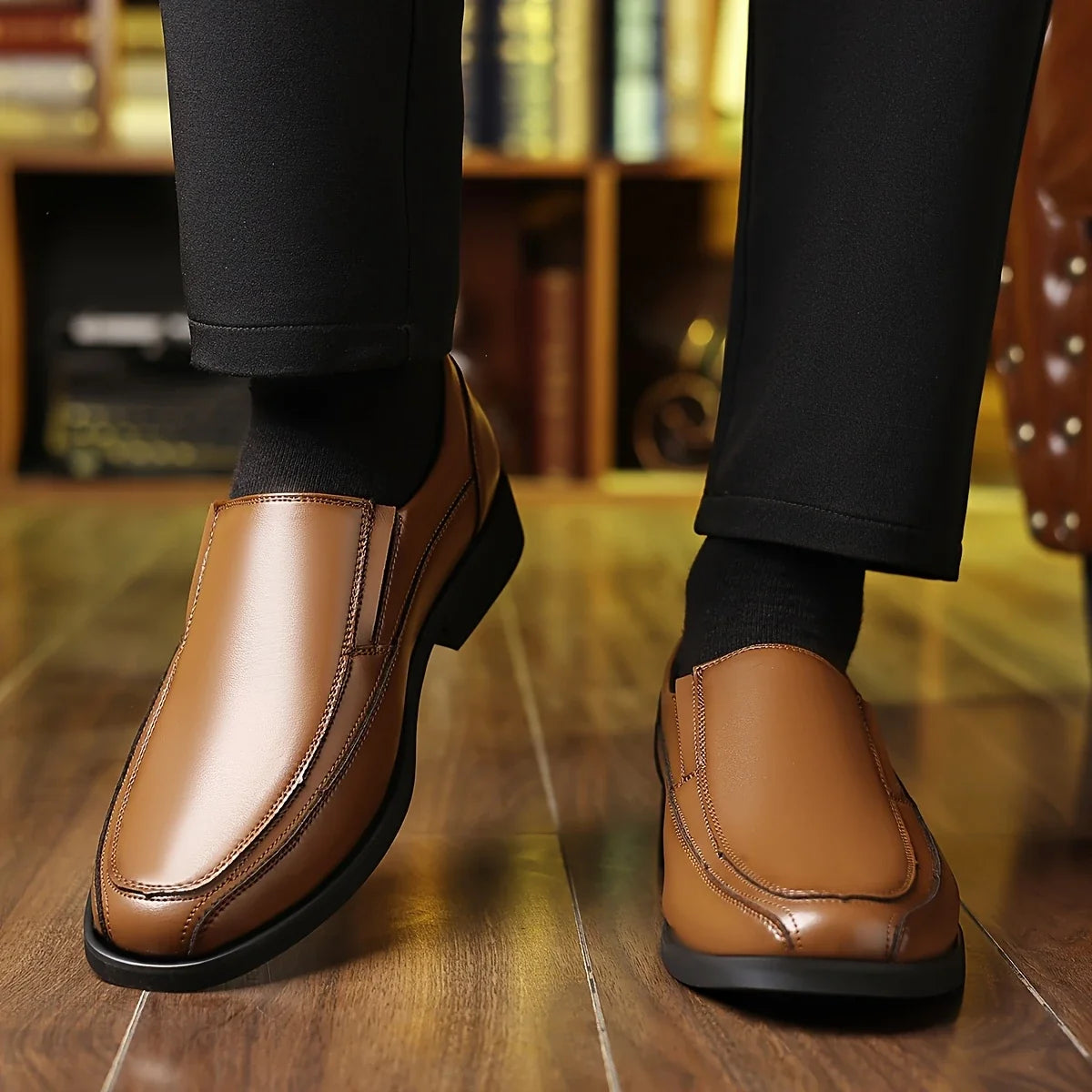 Versatile men's slip-on dress shoes, combining sleek elegance with ultimate comfort.
