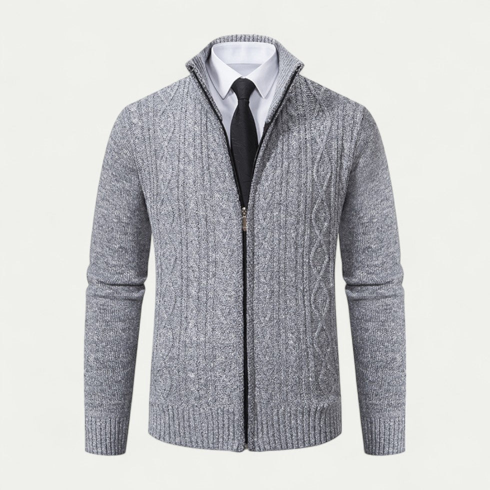 Men's smart versatile knitted zip cardigan. Perfect long sleeve layer for business casual or everyday style.