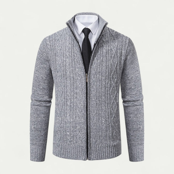 Men's smart versatile knitted zip cardigan. Perfect long sleeve layer for business casual or everyday style.