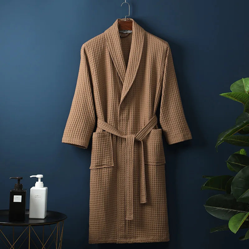 Fashionable men's cozy cotton bathrobe, essential loungewear for stylish comfort.