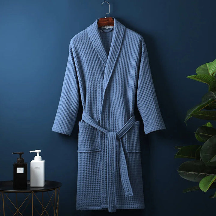 Versatile men's soft cotton bathrobe, great for bath time, lounging, or home wear comfort.