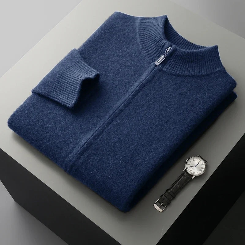 Classic men's knit cardigan sweater, a soft and warm long sleeve piece for comfortable casual wear and cold weather.
