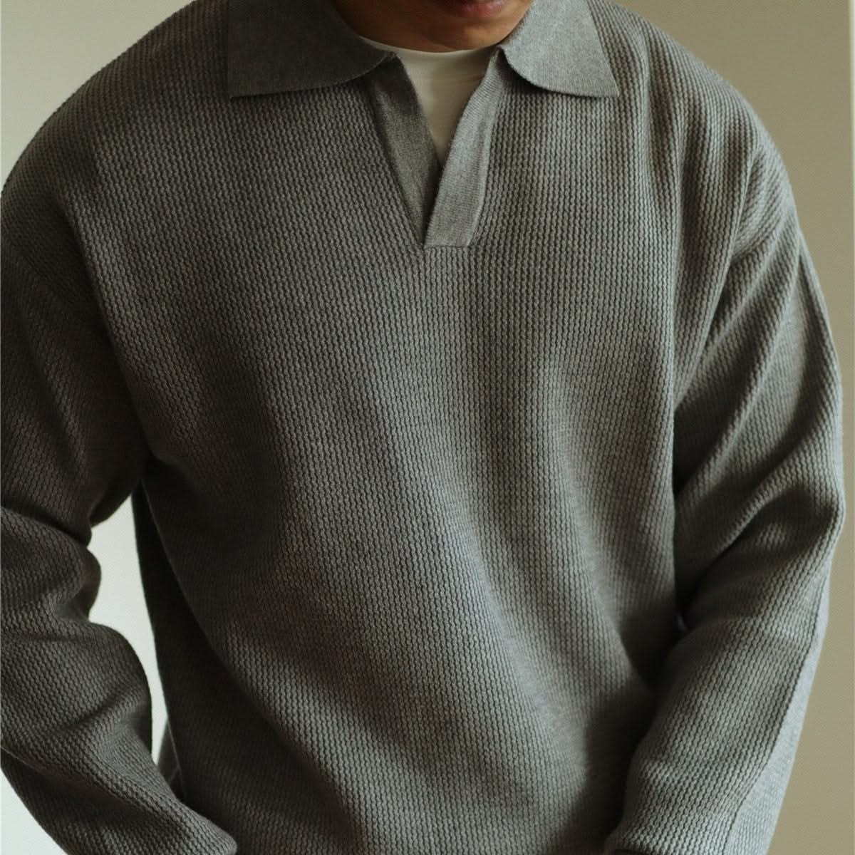 Stylish Grey Men's Soft Knit Polo Shirt, offering a classic fit and versatile look for modern men.