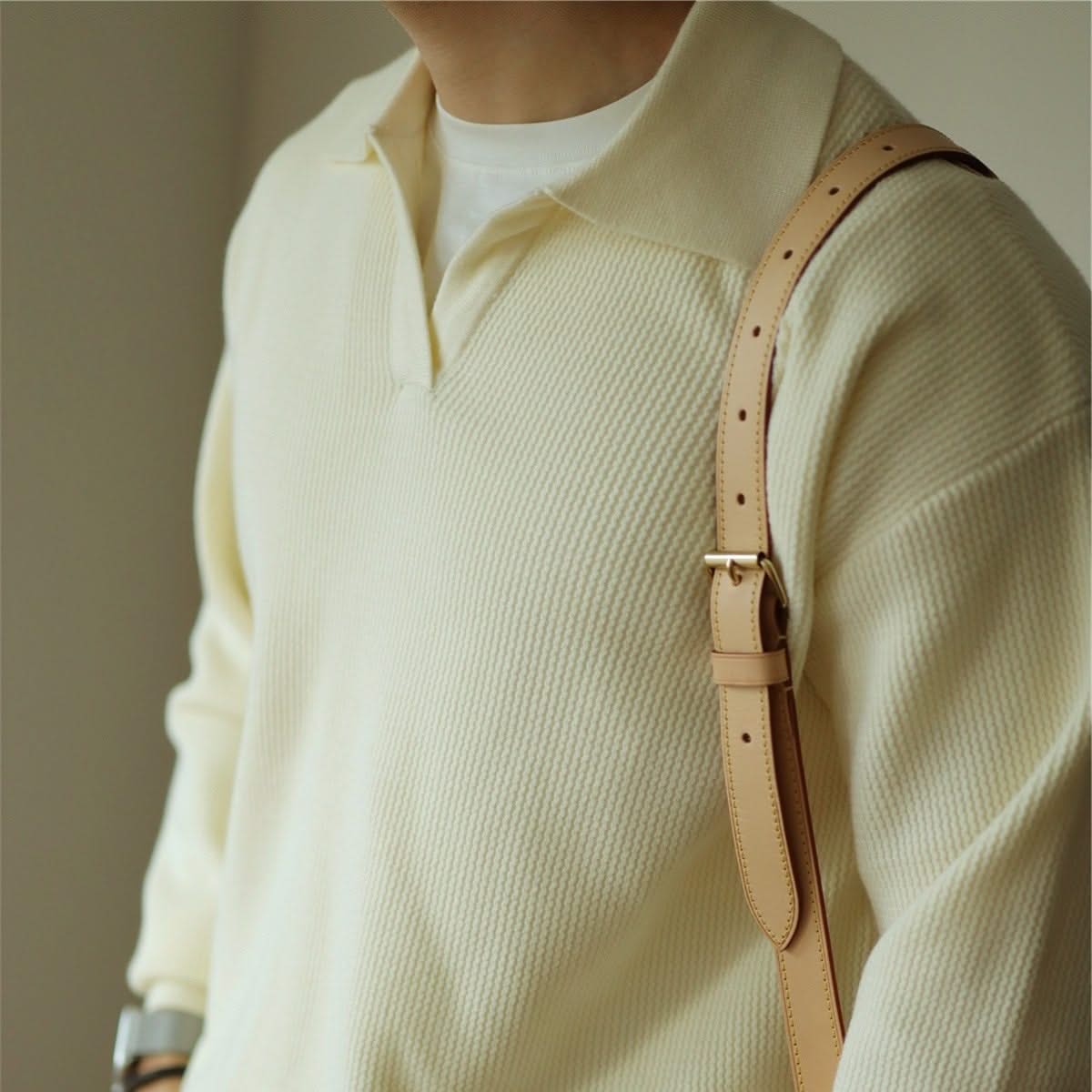 Neatly folded Men's Soft Knit Polo Shirt, ready for wear, highlighting its quality and soft texture.