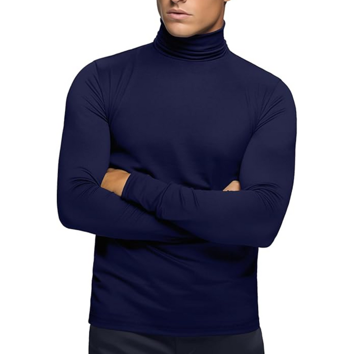 Warmest men's soft thermal roll neck baselayer shirt, long sleeve apparel for winter sports.