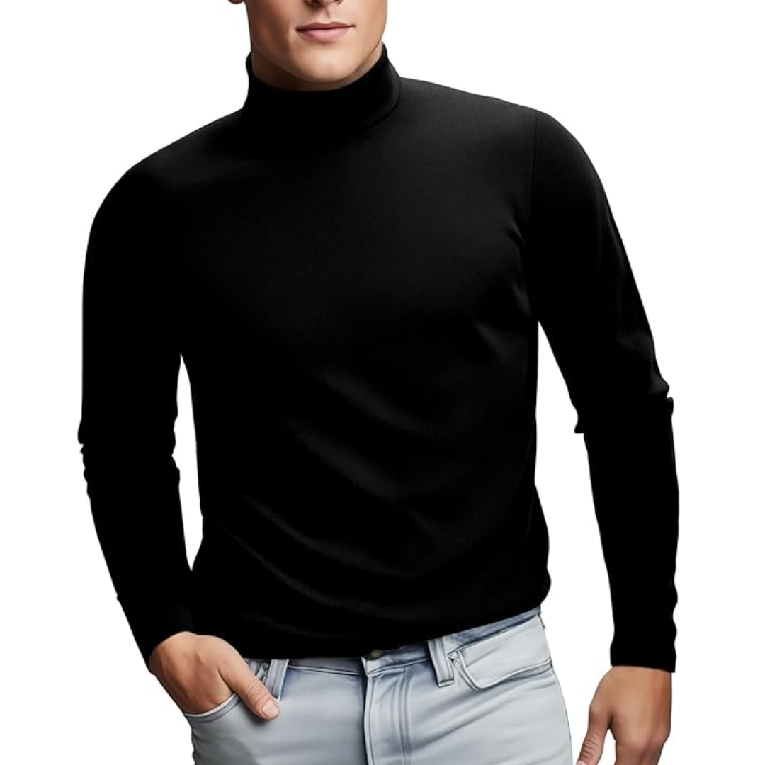 Everyday men's soft thermal long sleeve baselayer with roll neck, essential winter apparel.