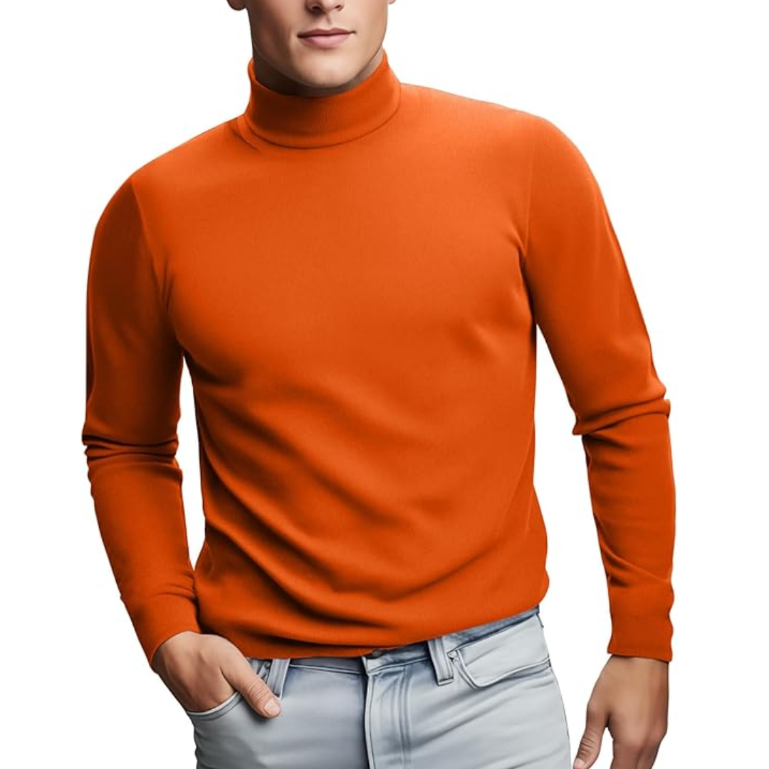 Men's soft thermal roll neck long sleeve baselayer, perfect winter apparel for active men.