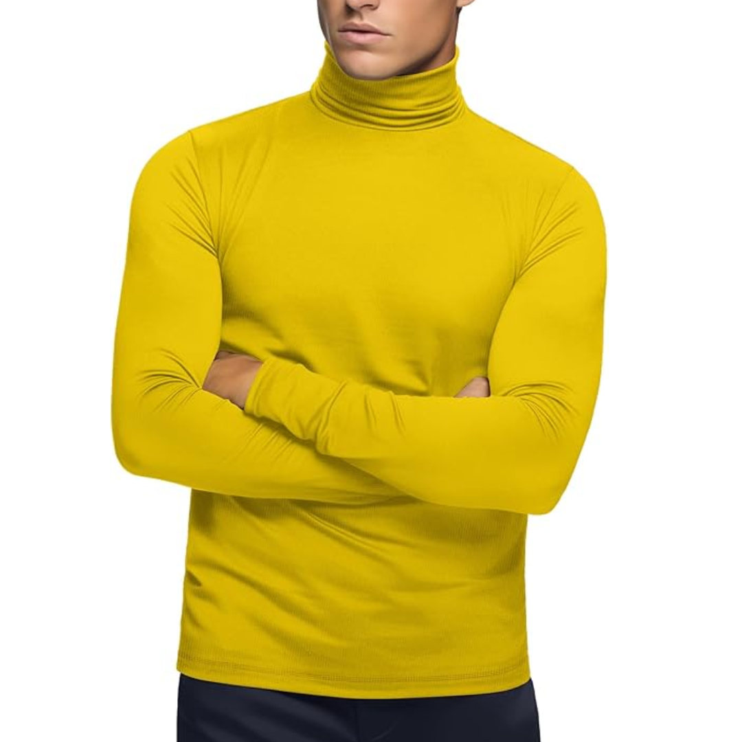 Warm men's long sleeve thermal baselayer with roll neck, perfect for cold weather layering.