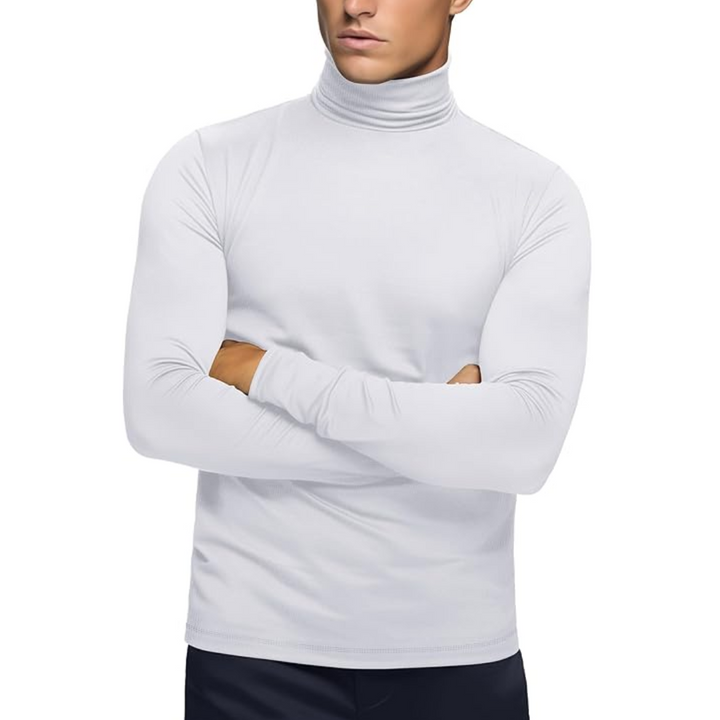 Soft men's winter baselayer, a thermal roll neck shirt for cozy apparel & warmth.