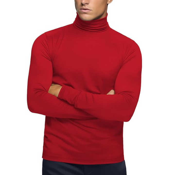 Essential men's soft thermal roll neck baselayer, ideal long sleeve apparel for cold climates.