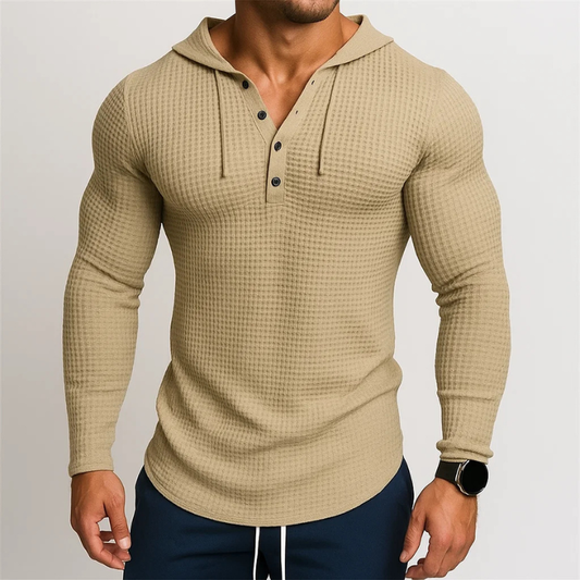 Men's soft waffle knit hoodie, offering ultimate comfort and versatile everyday style. Perfect casualwear.
