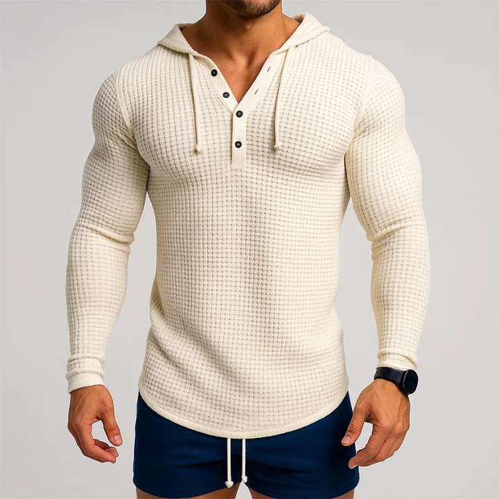 Stylish men's waffle pullover hoodie for fall fashion, ideal for layering and casual comfort.