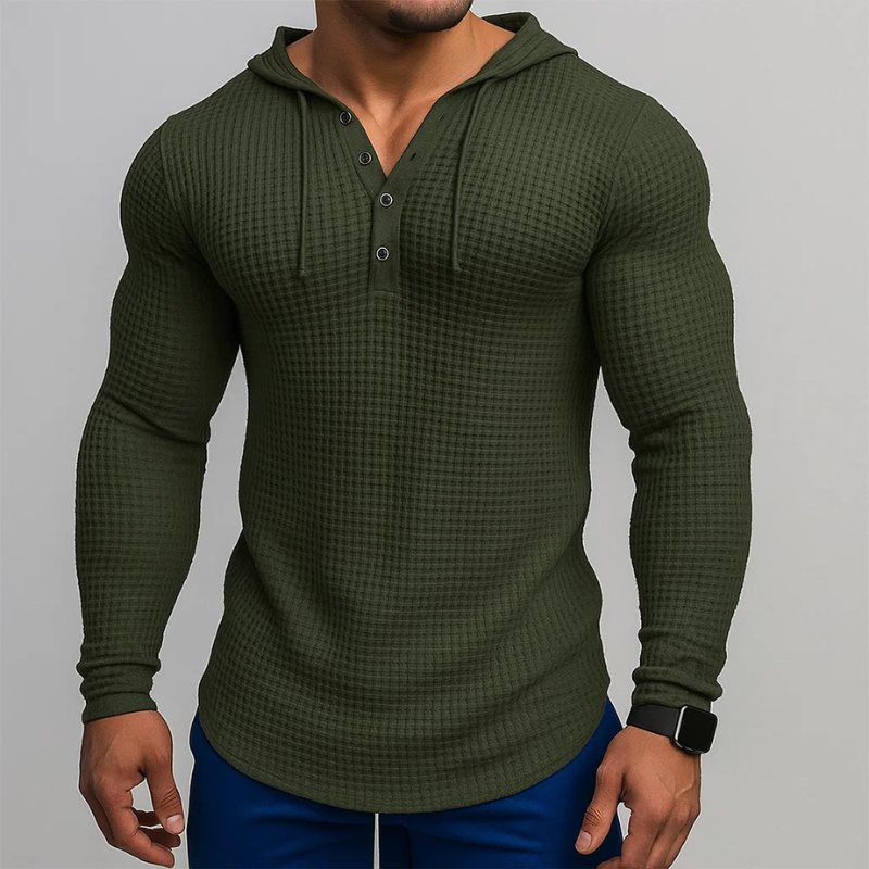 Classic men's waffle hoodie, an essential casualwear pullover for ultimate comfort and daily style.