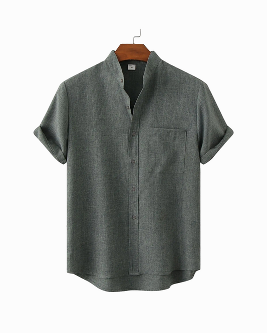 Men's Solaro lightweight short sleeve summer shirt with a mandarin collar, perfect for warm weather.