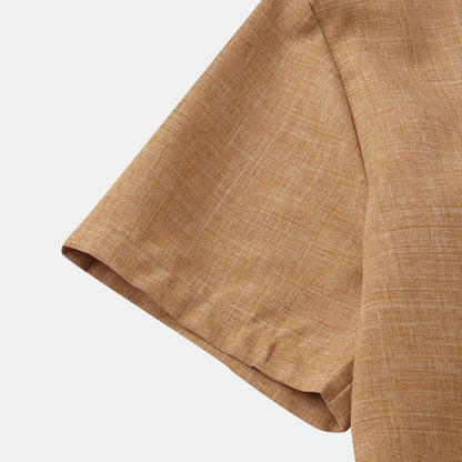 Solaro fabric men's summer shirt, short sleeve, lightweight, mandarin collar, stylish & cool.