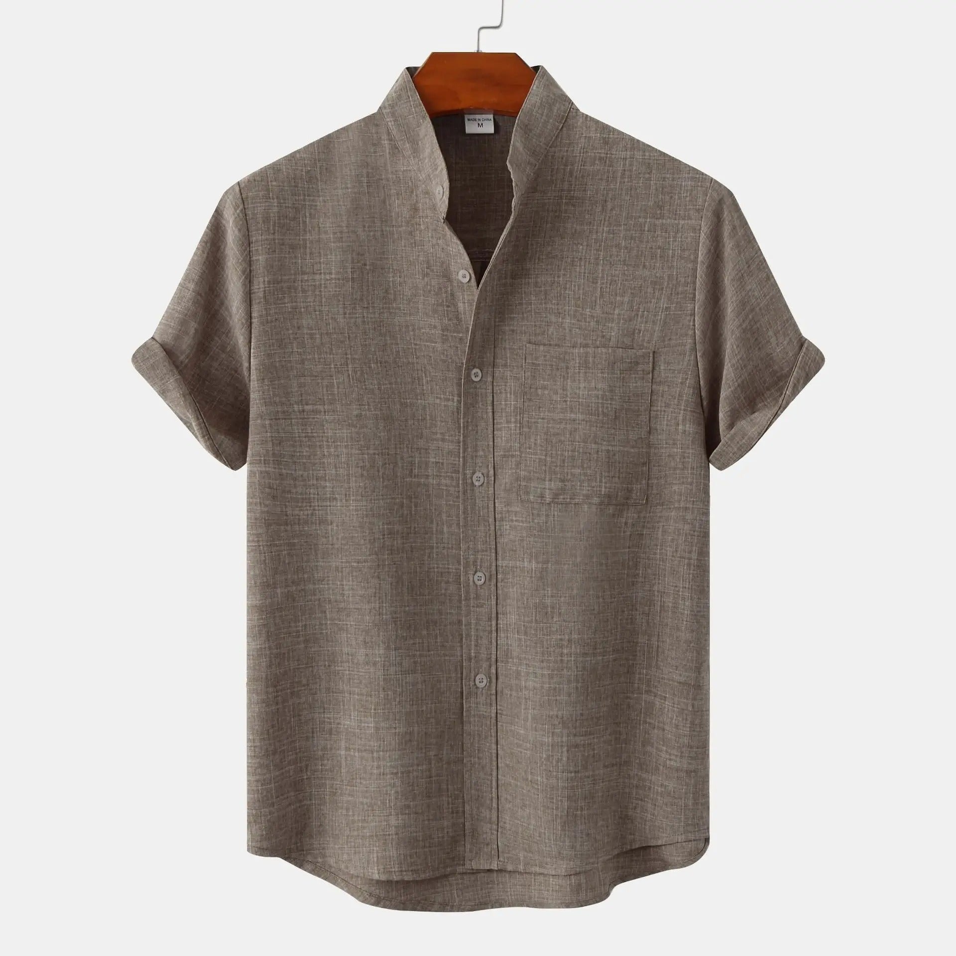 Mandarin collar men's Solaro short sleeve shirt, lightweight, perfect for summer vacation.
