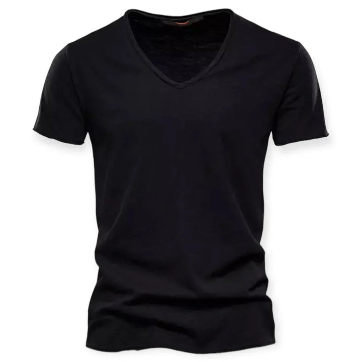 Breathable men's V-neck tee, soft fabric for ultimate comfort. Essential short sleeve everyday shirt for men.