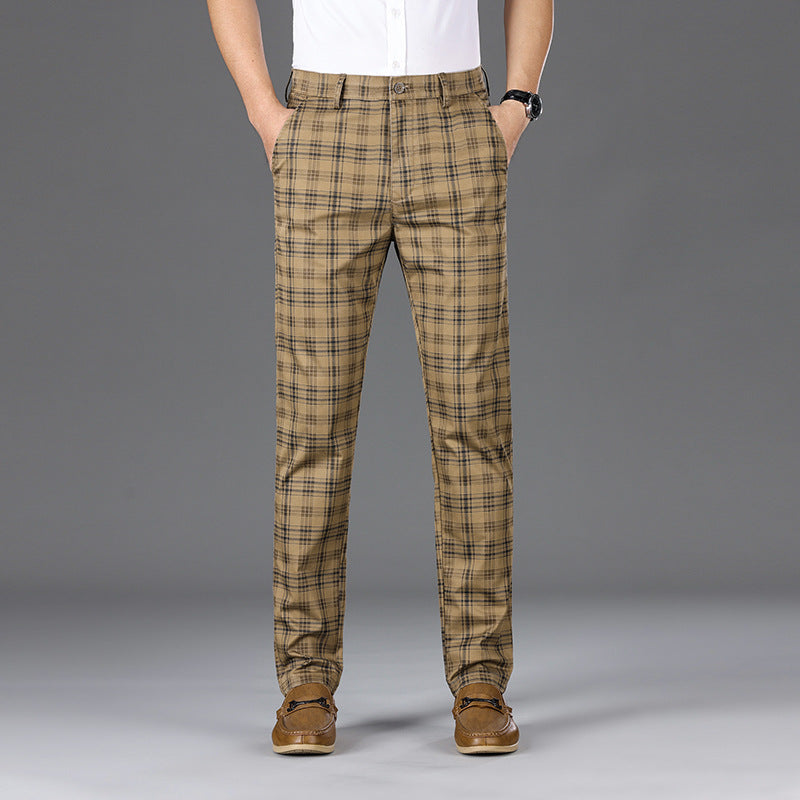 Men's formal check pants, cotton blend for a sophisticated and sharp appearance.