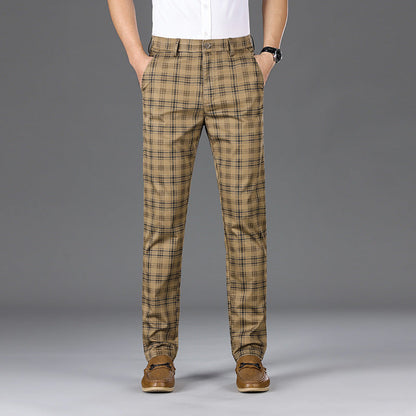 Men's formal check pants, cotton blend for a sophisticated and sharp appearance.