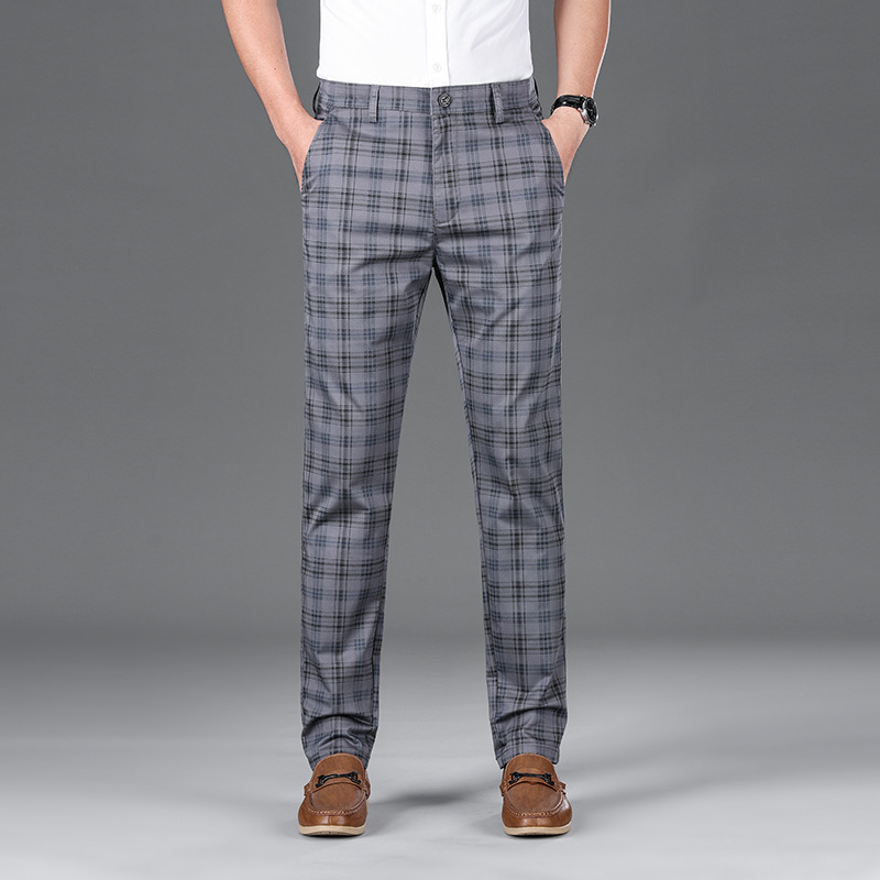 Tailored men's check trousers, offering a sophisticated look in men's fashion.