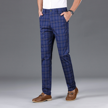 Sophisticated men's check pants, comfortable cotton blend for all-day wear.