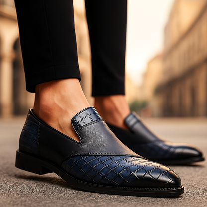 Versatile men's croc loafers. Smart casual slip-on footwear, perfect for formal events or elegant everyday wear.