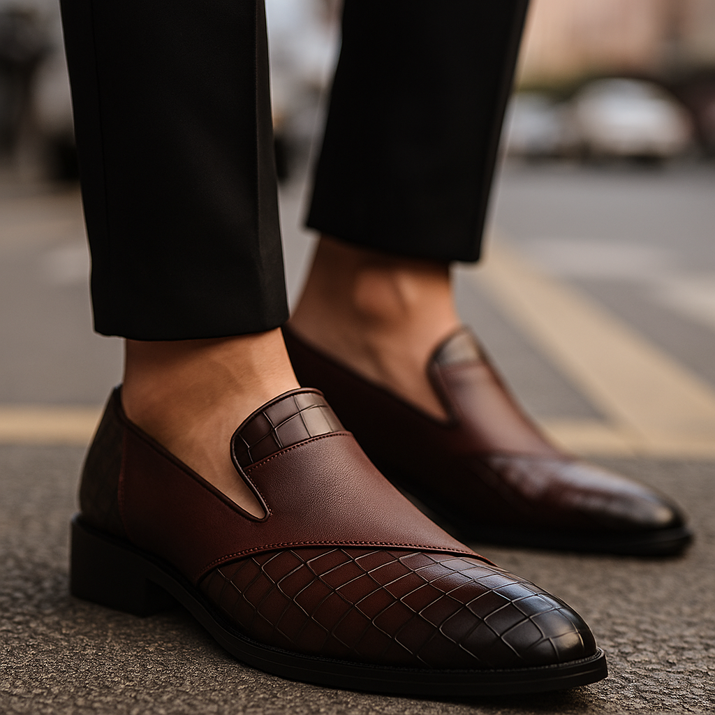 Men's formal croc slip-on loafers. Sophisticated dress shoes for business, parties, & smart casual outfits.
