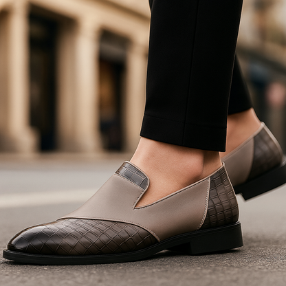 Side view of men's elegant croc loafers, showcasing textured leather & comfortable slip-on design.