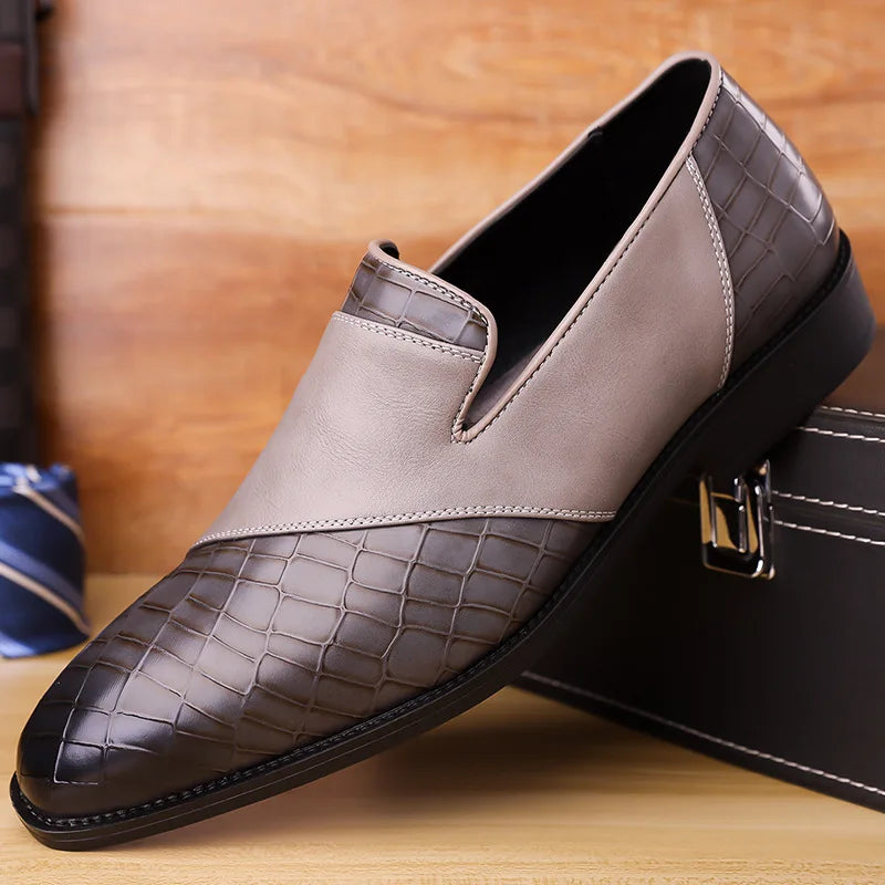 Comfortable men's croc slip-on loafers. Elegant textured footwear offering versatile style for formal & casual wear.