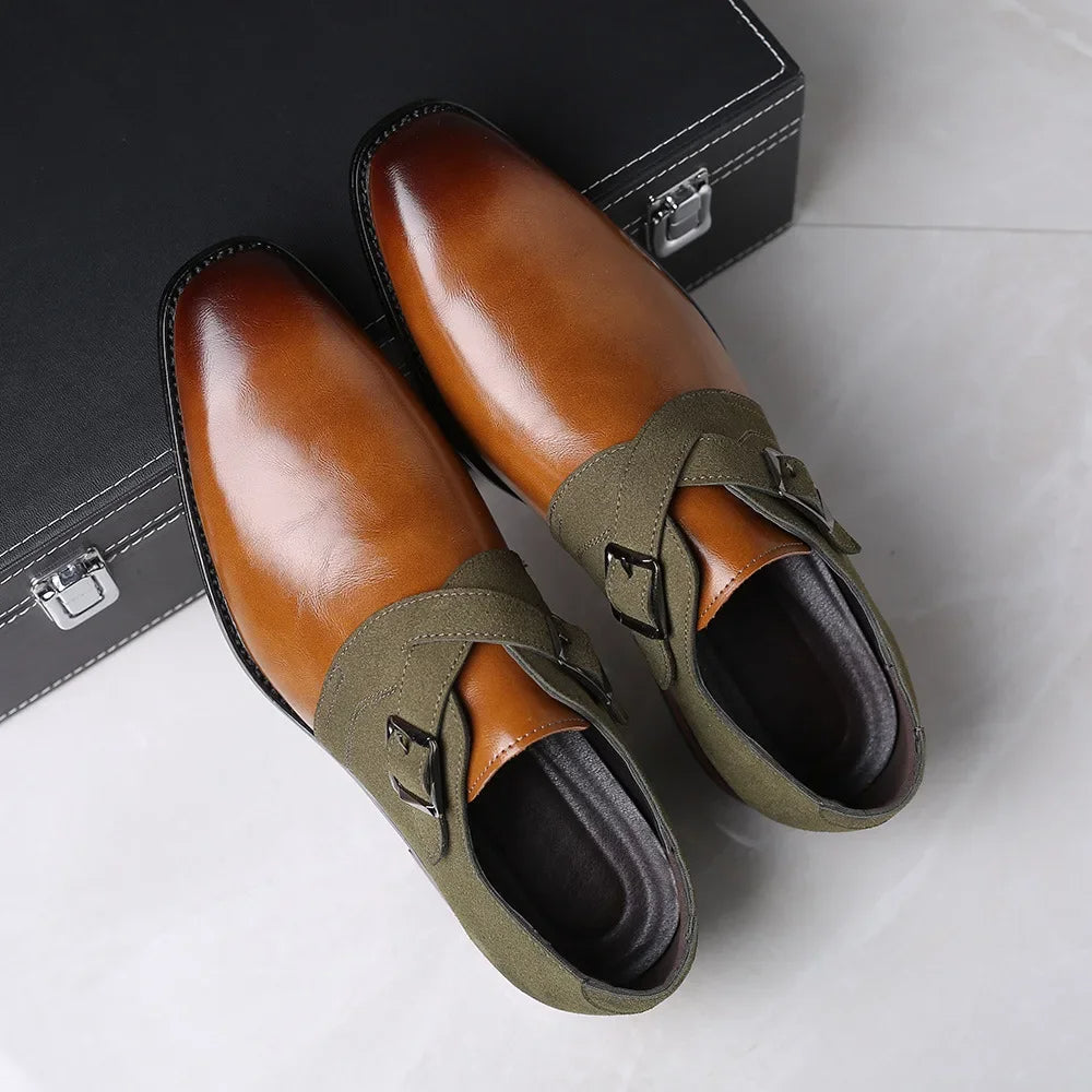 High-quality men's double buckle dress loafers in classic style. Sophisticated slip-on shoes for elegant occasions.