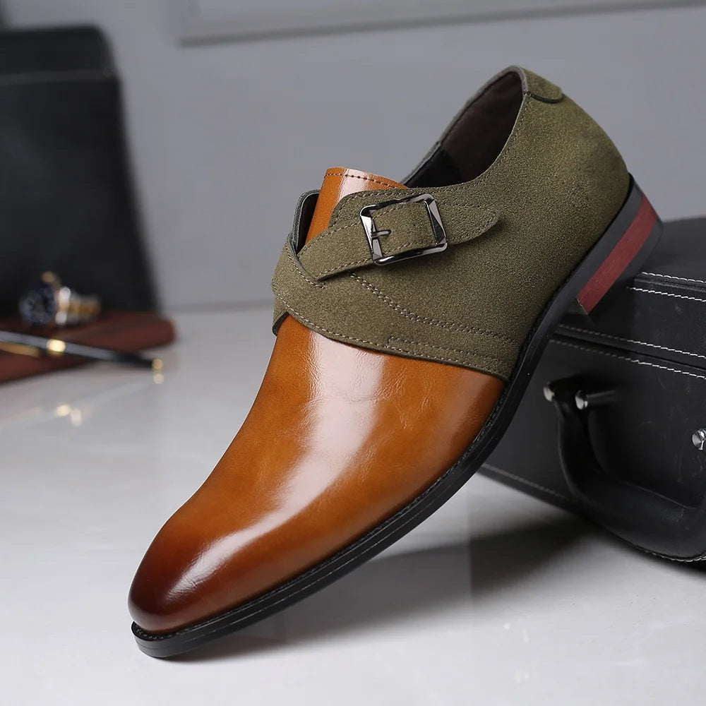 Comfortable men's double buckle loafers. Versatile dress shoes for office, formal events, and smart casual outfits.