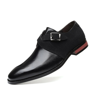 Detailed view of men's elegant double buckle loafers. Premium formal slip-on shoes for a refined menswear look.