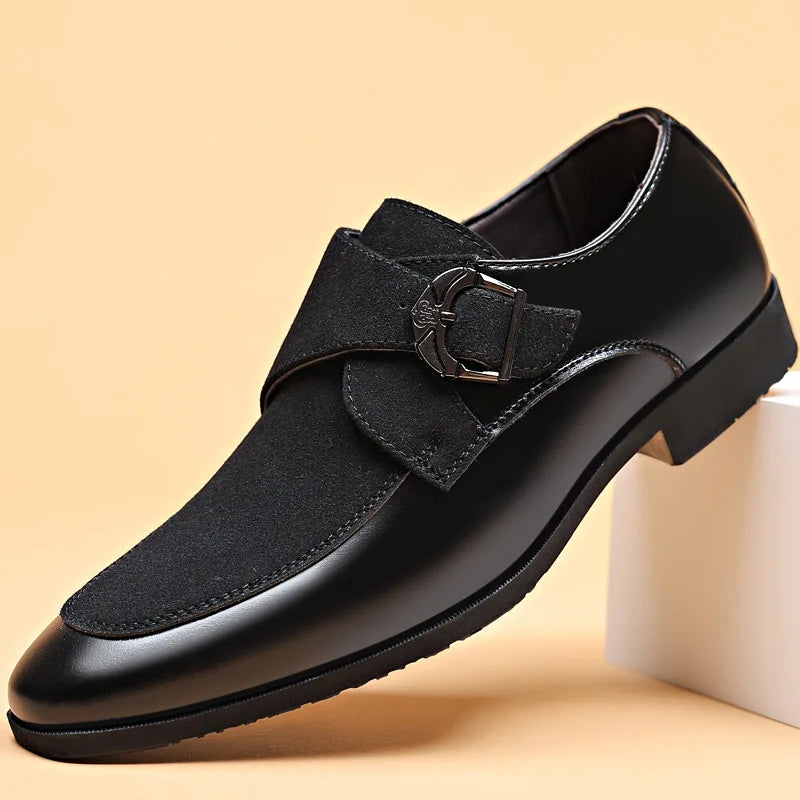 Comfortable men's dress loafers with a stylish buckle, easy slip-on design for professional & casual elegant footwear.