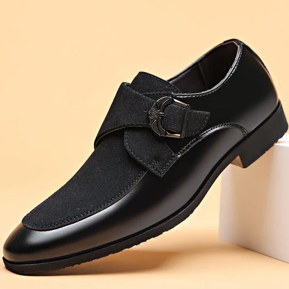 Comfortable men's dress loafers with a stylish buckle, easy slip-on design for professional & casual elegant footwear.