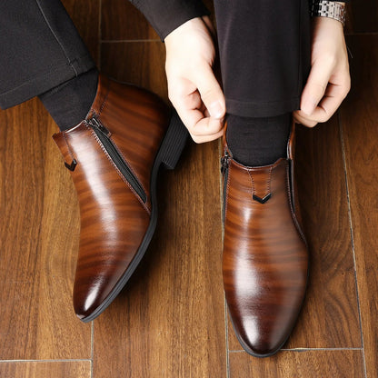 Stylish men's zippered ankle boots, Sorrento model, designed for easy on-off and versatile everyday fashion.