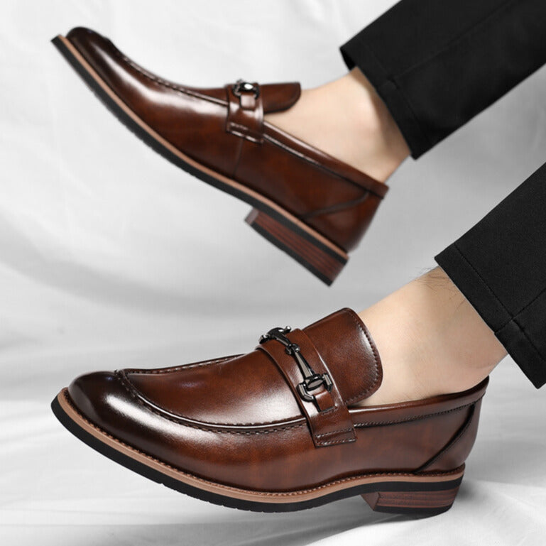 Refined men's Sorrento black slip-on loafers, perfect elegant & professional dress shoes.