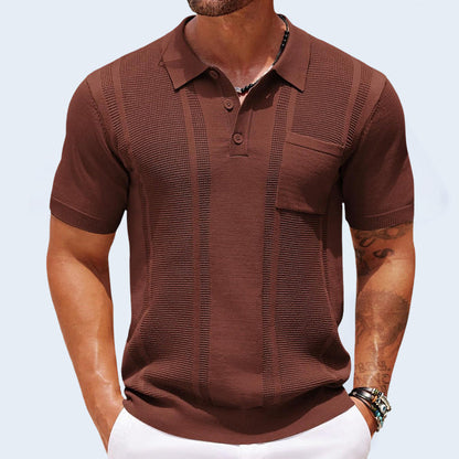 Blue Men's Sorrento tailored polo shirt with chest pocket, breathable short sleeve for summer fashion.