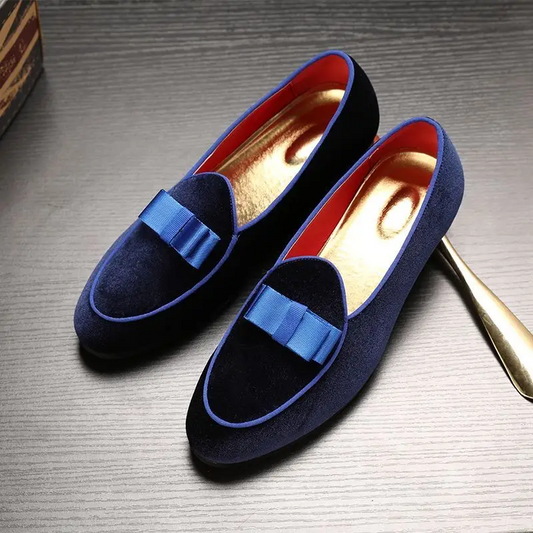 Men's Sovereign Bow Loafers, elegant black slip-on dress shoes with sophisticated bow detail, perfect for formal occasions.