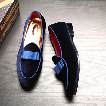 Sophisticated men's slip-on dress loafers with cushioned insole & bow, ideal for weddings & formal events.
