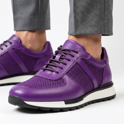 Front view of men's Spencer comfortable leather mesh platform sneaker with lace-up design.