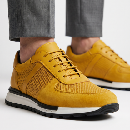 Men's Spencer leather mesh platform sneaker: comfort, style, and breathable design for casual wear.