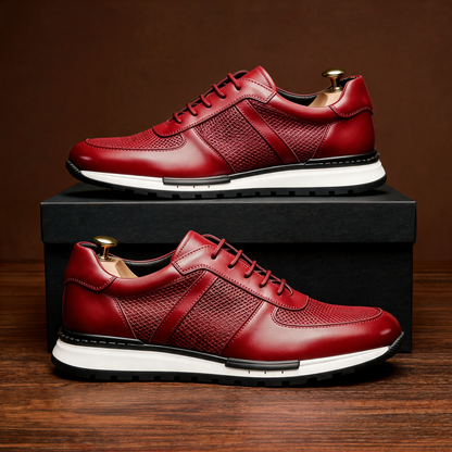 Stylish men's Spencer leather mesh platform sneaker with a modern design and sturdy sole.